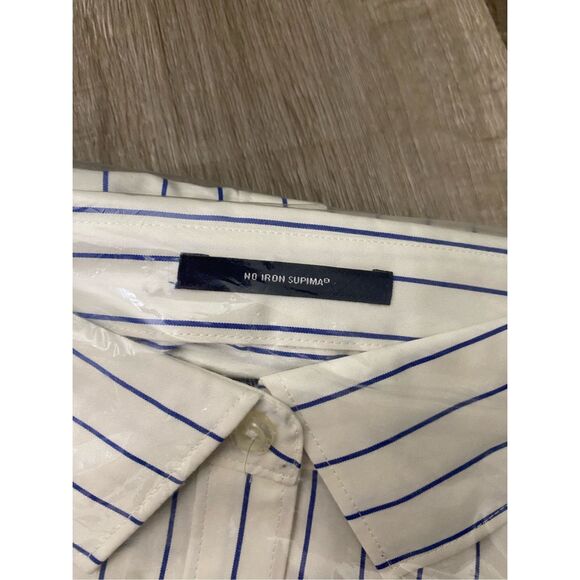 Lands' End NIB No Iron Supima Cobalt Blue Stripe White Button Up, Sz 26W - Picture 2 of 5